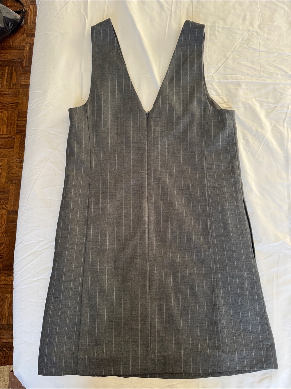 Frank & Oak Gray Pinstripe V-Neck Shift Dress - Picture 3 of 12
